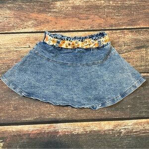 Little Lass Light Blue Denim Skirt with Elastic Waist and Fabric Belt with Bow